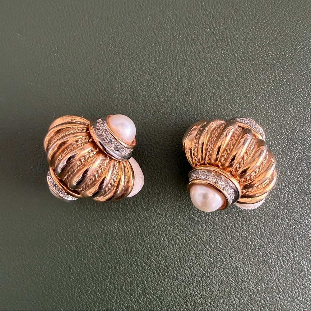 Gold Tone Stamped Sculpted Dome Clip-On Earrings - Women Jewelry